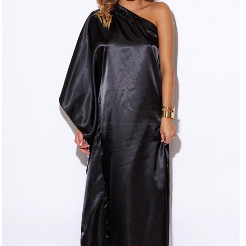 Long black satin robe